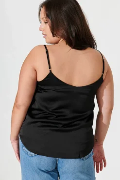 Sale Manthis Cami Top In Black Satin Tops|Party & Occasion