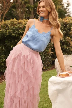 Discount Manthis Cami Top In Pale Blue Satin Tops|Party & Occasion