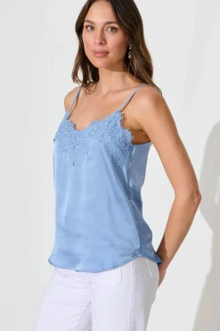 Discount Manthis Cami Top In Pale Blue Satin Tops|Party & Occasion