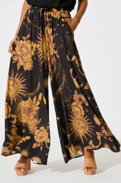 Best Mariah Pant in Black with Mustard Print Bottoms