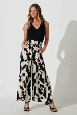 Discount Mariah Pant In Cream With Black Geometric Print Bottoms|Pants