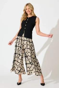 Hot Mariah Petite Pant in Cream with Black Tile Print Bottoms