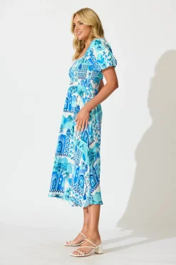 Outlet Mariam Midi Dress In Blue Multi Dresses|Casual
