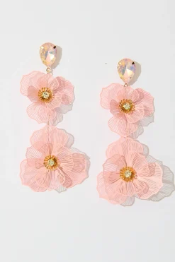 Online Mariana Double Flower Drop Earrings In Blush with Stone Jewellery