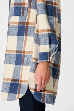 Best Mariana Shacket in Cream with Blue Check Wool Blend Outerwear|Outerwear