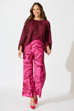 Discount Marianna Top in Wine Satin Tops|Workwear