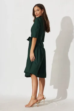Fashion Marie Midi Shirt Dress In Emerald Cotton Dresses|Casual