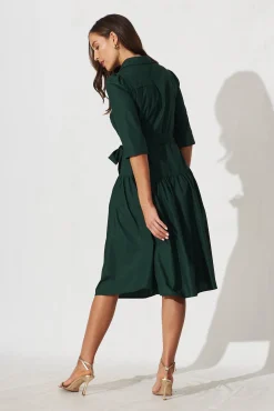 Fashion Marie Midi Shirt Dress In Emerald Cotton Dresses|Casual