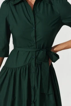 Fashion Marie Midi Shirt Dress In Emerald Cotton Dresses|Casual
