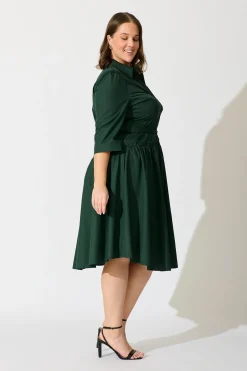 Fashion Marie Midi Shirt Dress In Emerald Cotton Dresses|Casual