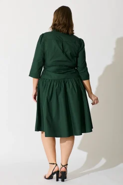 Fashion Marie Midi Shirt Dress In Emerald Cotton Dresses|Casual