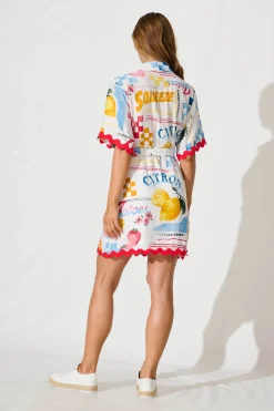 Outlet Maroa Shirt Dress in White Lemon Print Ric Rac Trim Dresses|Casual