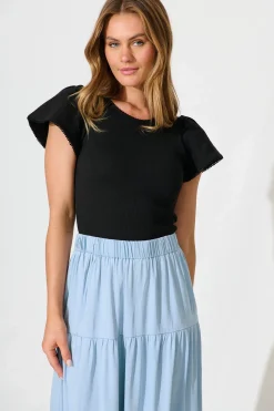 Discount Marsha Top In Black Cotton Tops|Casual