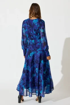 Fashion Martina Maxi Dress in Blue Watercolour Chiffon Dresses|Party