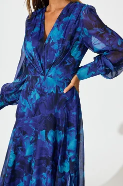Fashion Martina Maxi Dress in Blue Watercolour Chiffon Dresses|Party
