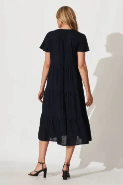 Discount Marvela Midi Shirt Dress In Navy Linen Blend Dresses|Casual