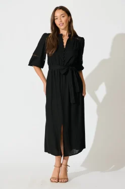 Online Matika Midi Dress in Black Linen Blend Dresses|Casual