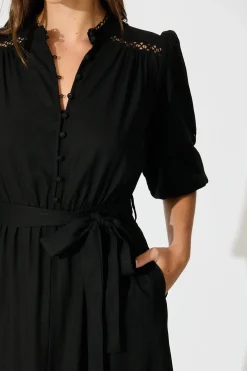 Online Matika Midi Dress in Black Linen Blend Dresses|Casual