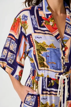 Outlet Maui Playsuit In Blue Multi Postcard Print Playsuits & Jumpsuits|Jumpsuits & Playsuits