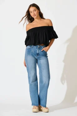 Clearance Maxille High Rise Wide Leg Jean in Mid Blue Denim Bottoms
