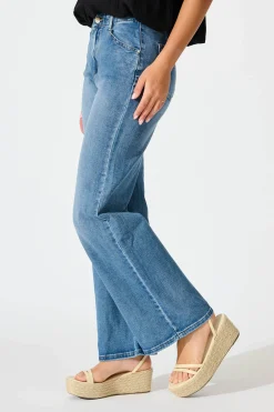 Clearance Maxille High Rise Wide Leg Jean in Mid Blue Denim Bottoms