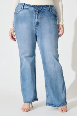 Clearance Maxille High Rise Wide Leg Jean in Mid Blue Denim Bottoms