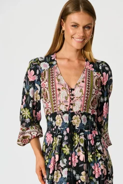 Best Mayda Maxi Dress in Black with Pink Boho Floral Dresses|Casual
