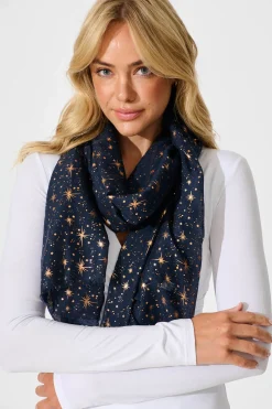 Outlet Mazia Scarf in Navy with Rose Gold Foil Scarves