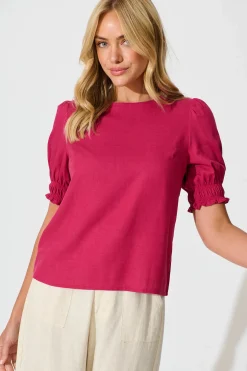 Clearance Melanie Top In Deep Rose Cotton Linen Blend Tops