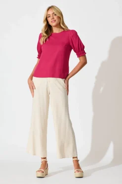 Clearance Melanie Top In Deep Rose Cotton Linen Blend Tops