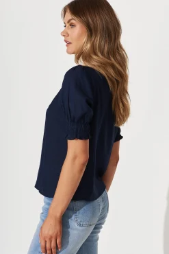 Discount Melanie Top In Navy Cotton Linen Blend Tops|Casual