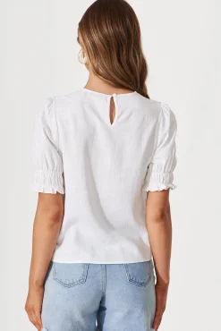 Hot Melanie Top In White Cotton Linen Blend Tops|Casual