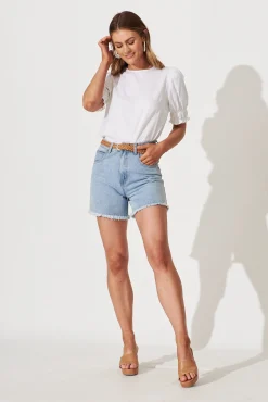 Hot Melanie Top In White Cotton Linen Blend Tops|Casual
