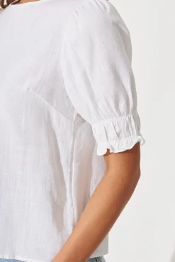 Hot Melanie Top In White Cotton Linen Blend Tops|Casual
