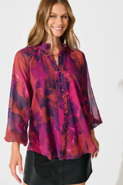 Discount Melina Top in Purple Watercolour Chiffon Tops|Party & Occasion