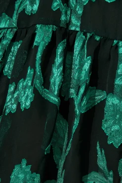 Clearance Melinda Dress in Black with Emerald Floral Burnout Chiffon Dresses|Party