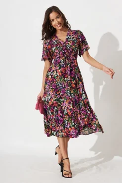 Discount Melody Midi Dress In Black Multi Floral Dresses|Casual