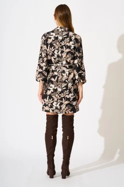 Clearance Melrose Shirt Dress in Black Multi Dresses|Casual