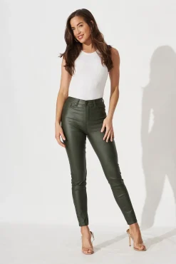 Best Merley Skinny Pants In Olive Leatherette Bottoms|Pants