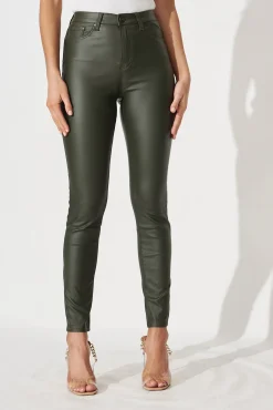 Best Merley Skinny Pants In Olive Leatherette Bottoms|Pants