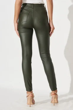 Best Merley Skinny Pants In Olive Leatherette Bottoms|Pants