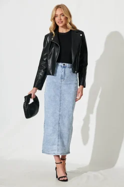 Hot Mia Maxi Stretch Denim Skirt In Light Blue Wash Bottoms|Denim