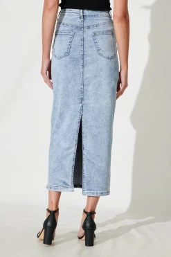 Hot Mia Maxi Stretch Denim Skirt In Light Blue Wash Bottoms|Denim