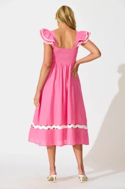 Online Miami Midi Dress In Pink With White Ric Rac Cotton Dresses|Casual