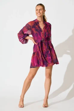 Hot Mica Dress in Purple Watercolour Chiffon Dresses|Party