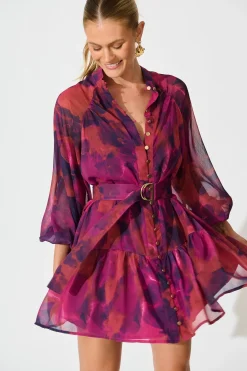 Hot Mica Dress in Purple Watercolour Chiffon Dresses|Party