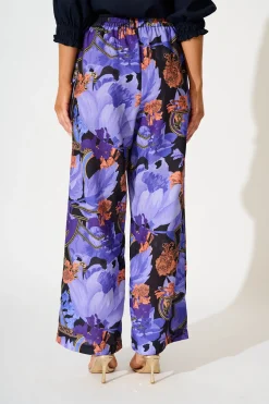 Outlet Midnight Dahlia Pant in Blue with Multi Linen Blend Bottoms|Pants