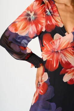 Hot Midnight Magnolia Maxi Dress in Black with Red Floral Chiffon Dresses|Party