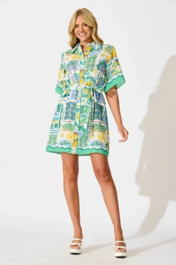 Online Miela Shirt Dress In Green Multi Border Print Dresses|Casual