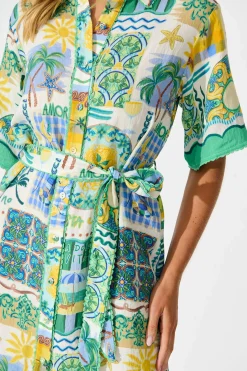 Online Miela Shirt Dress In Green Multi Border Print Dresses|Casual
